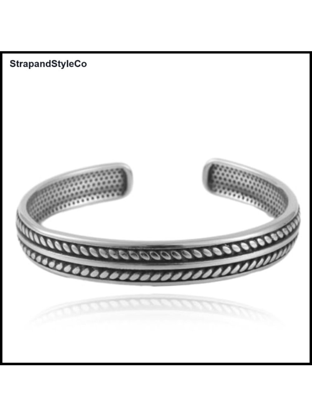 Stainless Steel Open Cuff Bracelet Wheat Etched Vintage Bangle